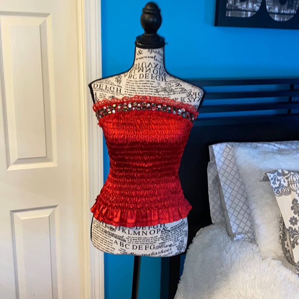 Embellished red tube top